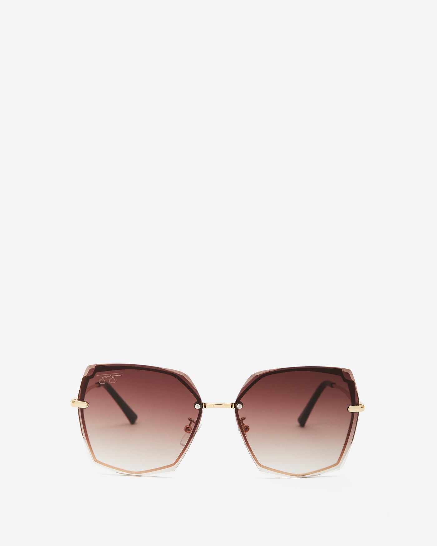 Hexagonal Metal Frame Sunglasses - Brown Frame with Brown Smoke Lens Sunglasses Joey James, The Label   