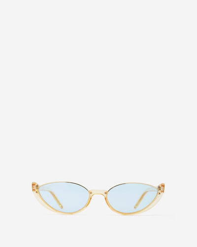 Semi Frameless Oval Sunglasses - Gold Frame with Blue Lens Sunglasses Joey James, The Label   