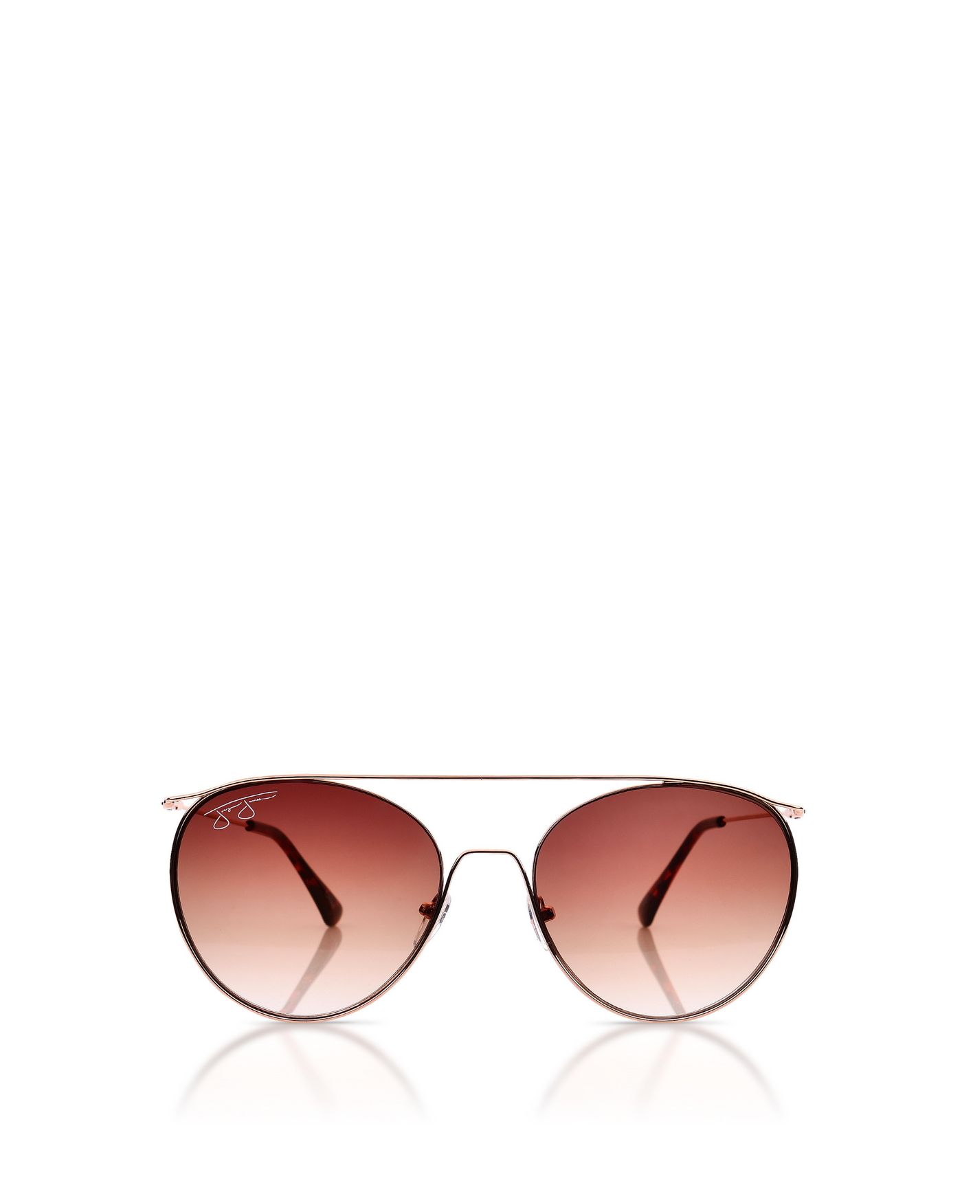 Round Aviator with Thin Crossbar Sunglasses - Gold Metal Frame with Brown Lens Sunglasses Joey James, The Label   