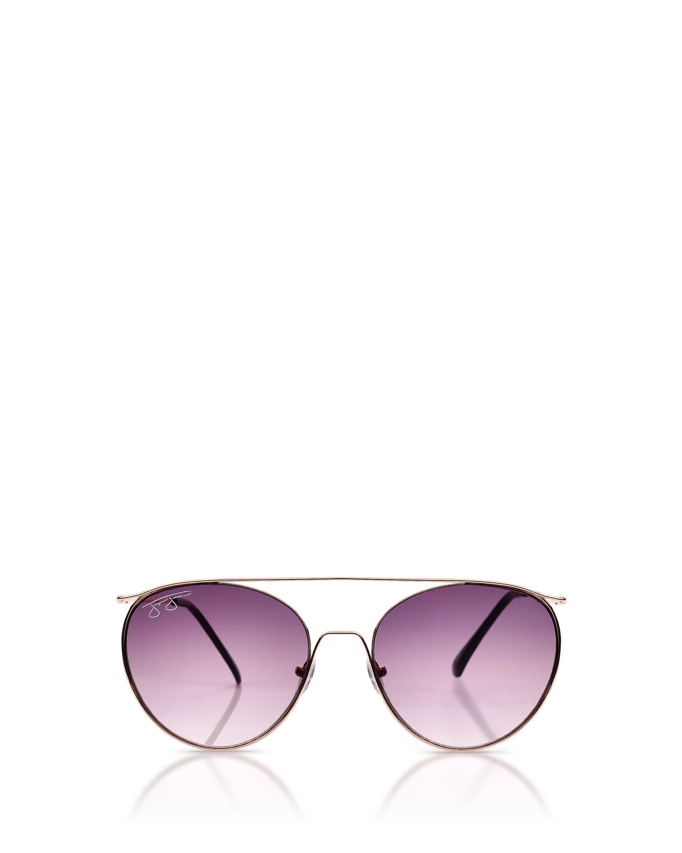 Round Aviator with Thin Crossbar Sunglasses - Gold Metal Frame with Plum Lens Sunglasses Joey James, The Label   